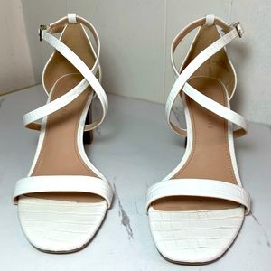 White Katie & Kelly Daton Sandal Women Size 8 M Faux Leather Croc Emboss Heels